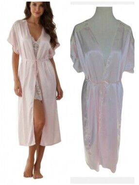 Vintage Satin Robe by Val Mode Pale Pink Women's Size Medium